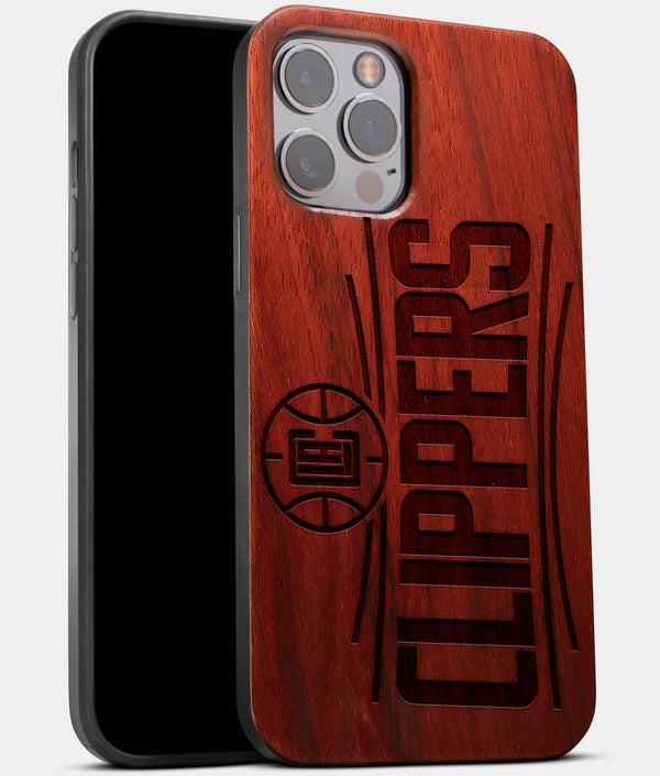 Best Wood Los Angeles Clippers iPhone 13 Pro Case | Custom LA Clippers Gift | Mahogany Wood Cover - Engraved In Nature