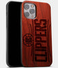 Best Wood Los Angeles Clippers iPhone 13 Pro Case | Custom LA Clippers Gift | Mahogany Wood Cover - Engraved In Nature