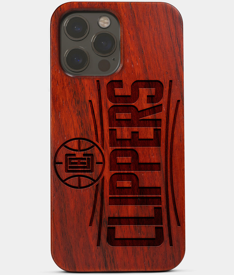 Carved Wood Los Angeles Clippers iPhone 13 Pro Case | Custom LA Clippers Gift, Birthday Gift | Personalized Mahogany Wood Cover, Gifts For Him, Monogrammed Gift For Fan | by Engraved In Nature