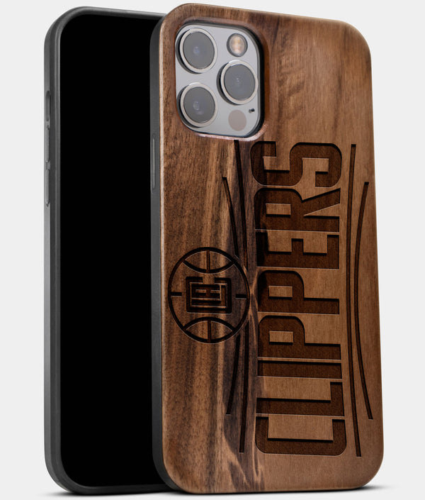 Best Wood Los Angeles Clippers iPhone 13 Pro Case | Custom LA Clippers Gift | Walnut Wood Cover - Engraved In Nature