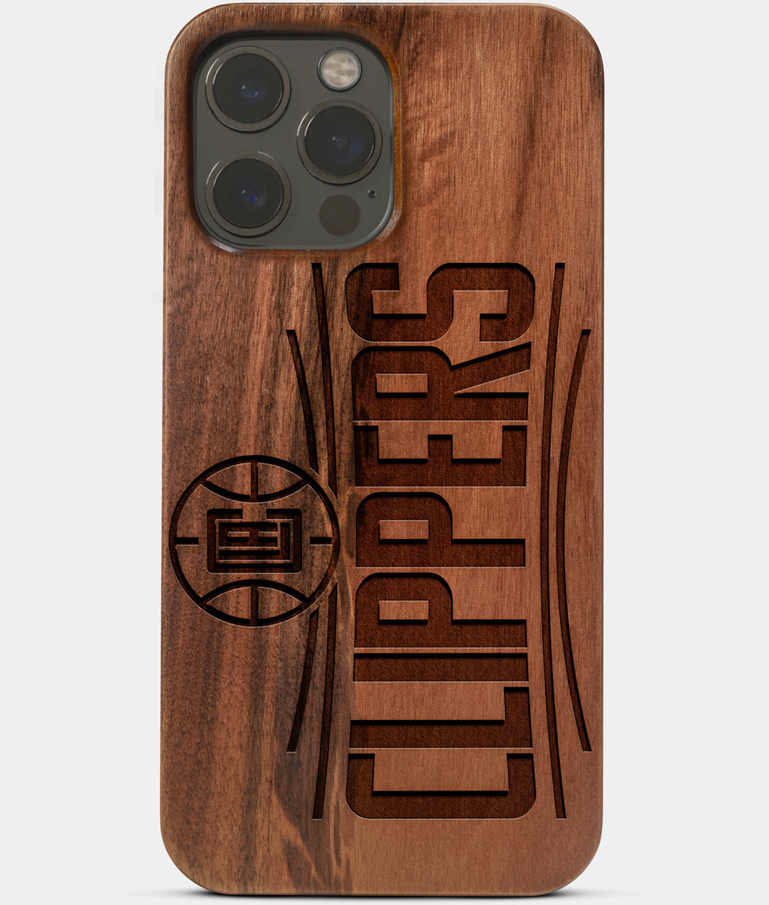 Carved Wood Los Angeles Clippers iPhone 13 Pro Case | Custom LA Clippers Gift, Birthday Gift | Personalized Mahogany Wood Cover, Gifts For Him, Monogrammed Gift For Fan | by Engraved In Nature