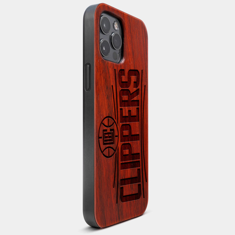 Best Wood Los Angeles Clippers iPhone 13 Pro Max Case | Custom LA Clippers Gift | Mahogany Wood Cover - Engraved In Nature