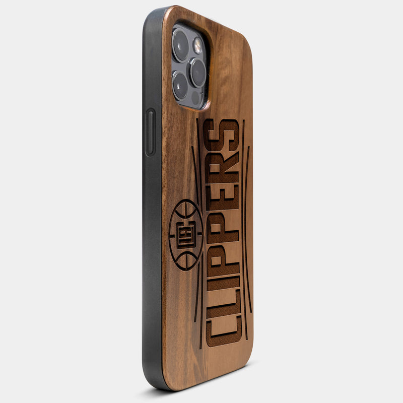Best Wood Los Angeles Clippers iPhone 13 Pro Max Case | Custom LA Clippers Gift | Walnut Wood Cover - Engraved In Nature