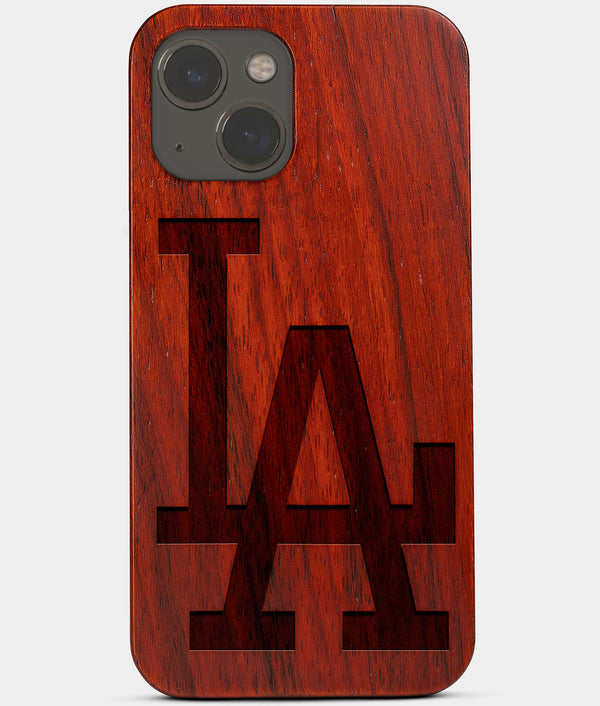 Carved Wood Los Angeles Dodgers iPhone 13 Case | Classic Custom LA Dodgers Gift, Birthday Gift | Personalized Mahogany Wood Cover, Gifts For Him, Monogrammed Gift For Fan | by Engraved In Nature