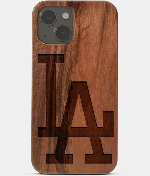 Carved Wood Los Angeles Dodgers iPhone 13 Case | Custom LA Dodgers Gift, Birthday Gift | Personalized Mahogany Wood Cover, Gifts For Him, Monogrammed Gift For Fan | by Engraved In Nature