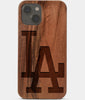 Carved Wood Los Angeles Dodgers iPhone 13 Mini Case | Custom LA Dodgers Gift, Birthday Gift | Personalized Mahogany Wood Cover, Gifts For Him, Monogrammed Gift For Fan | by Engraved In Nature
