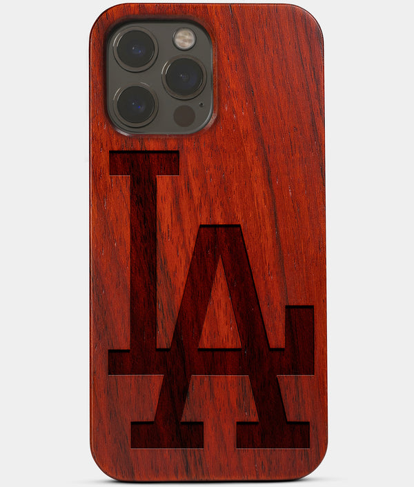 Carved Wood Los Angeles Dodgers iPhone 13 Pro Max Case | Custom LA Dodgers Gift, Birthday Gift | Personalized Mahogany Wood Cover, Gifts For Him, Monogrammed Gift For Fan | by Engraved In Nature