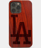 Carved Wood Los Angeles Dodgers iPhone 13 Pro Max Case | Custom LA Dodgers Gift, Birthday Gift | Personalized Mahogany Wood Cover, Gifts For Him, Monogrammed Gift For Fan | by Engraved In Nature