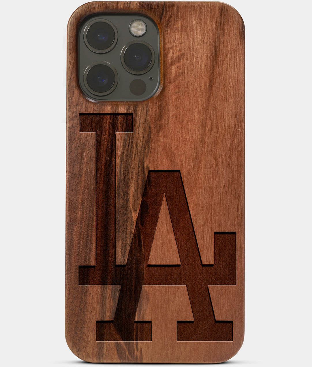 Carved Wood Los Angeles Dodgers iPhone 13 Pro Max Case | Classic Custom LA Dodgers Gift, Birthday Gift | Personalized Mahogany Wood Cover, Gifts For Him, Monogrammed Gift For Fan | by Engraved In Nature