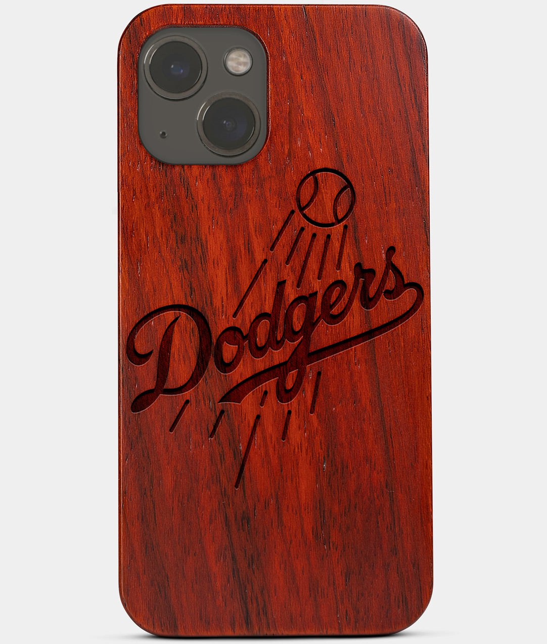 Carved Wood Los Angeles Dodgers iPhone 13 Mini Case | Custom LA Dodgers Gift, Birthday Gift | Personalized Mahogany Wood Cover, Gifts For Him, Monogrammed Gift For Fan | by Engraved In Nature