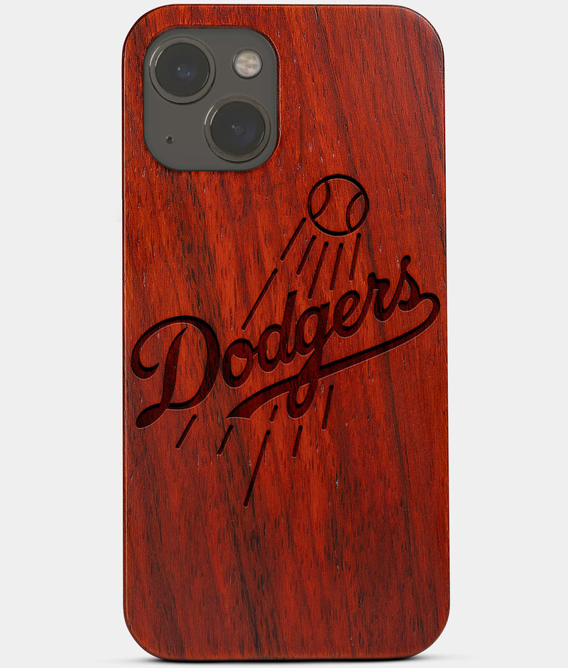 Carved Wood Los Angeles Dodgers iPhone 13 Mini Case | Custom LA Dodgers Gift, Birthday Gift | Personalized Mahogany Wood Cover, Gifts For Him, Monogrammed Gift For Fan | by Engraved In Nature