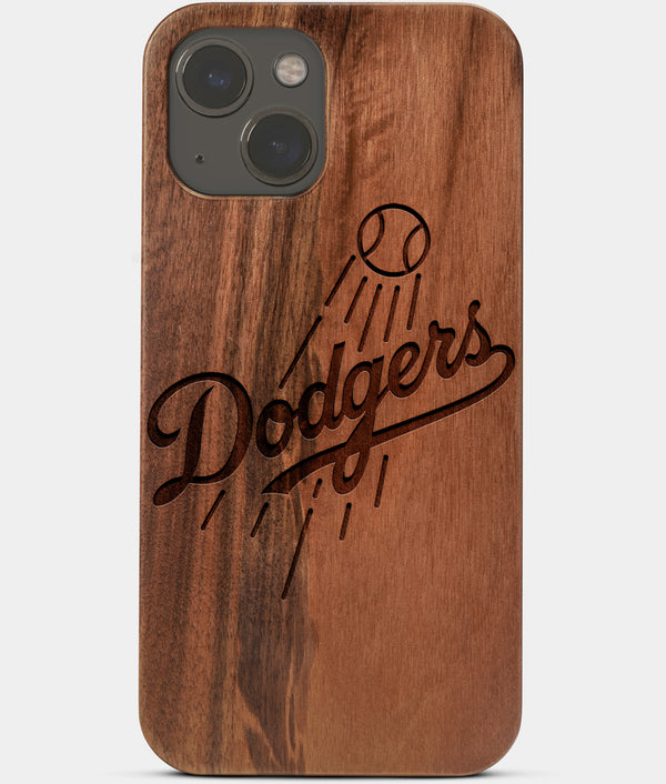 Carved Wood Los Angeles Dodgers iPhone 13 Mini Case | Custom Classic LA Dodgers Gift, Birthday Gift | Personalized Mahogany Wood Cover, Gifts For Him, Monogrammed Gift For Fan | by Engraved In Nature