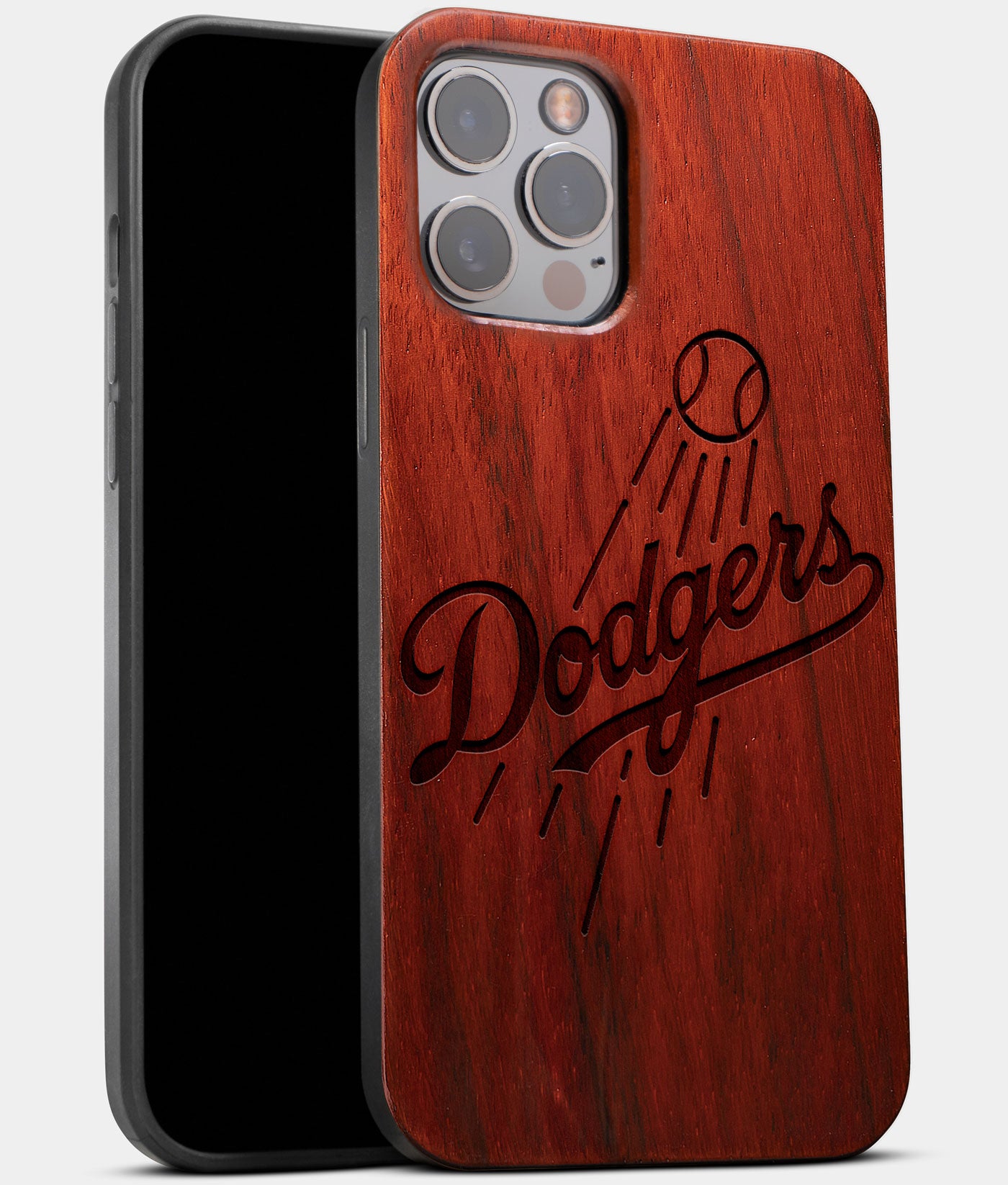 Best Wood Los Angeles Dodgers iPhone 13 Pro Case | CustomClassic LA Dodgers Gift | Mahogany Wood Cover - Engraved In Nature