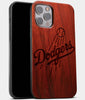 Best Wood Los Angeles Dodgers iPhone 13 Pro Case | CustomClassic LA Dodgers Gift | Mahogany Wood Cover - Engraved In Nature