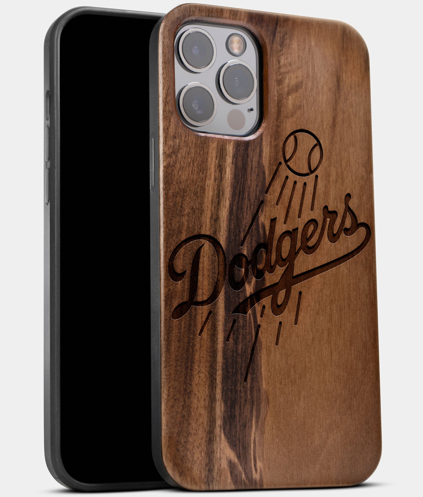 Best Wood Los Angeles Dodgers iPhone 13 Pro Max Case | Custom LA Dodgers Gift | Walnut Wood Cover - Engraved In Nature