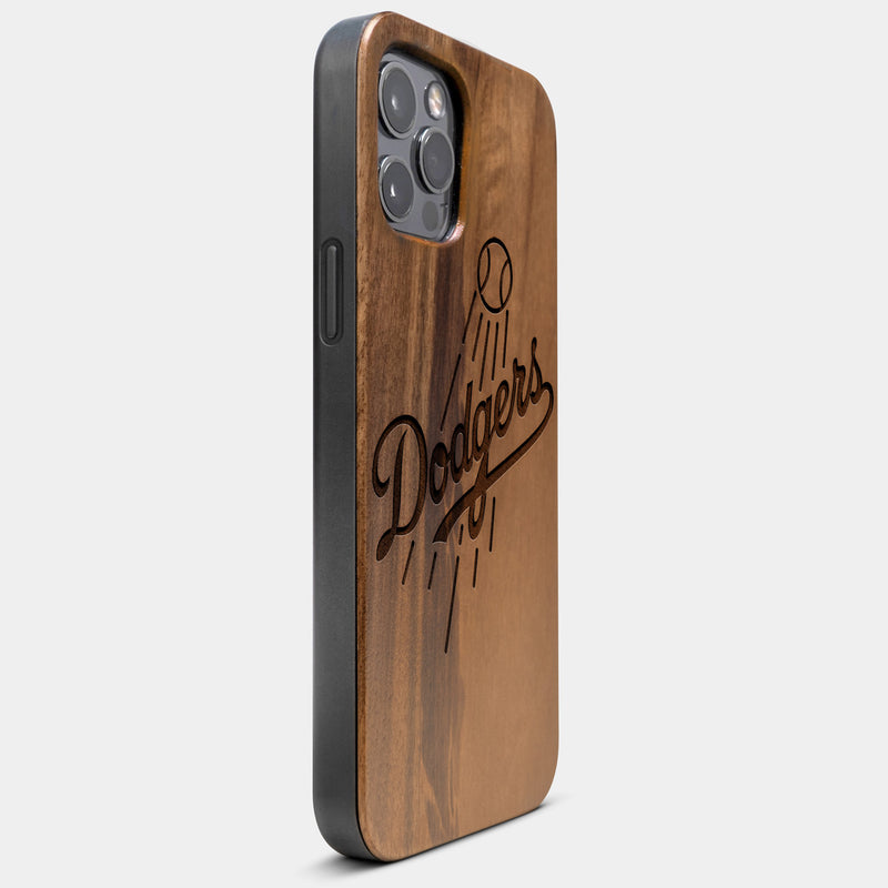 Best Wood Los Angeles Dodgers iPhone 13 Pro Max Case | Custom LA Dodgers Gift | Walnut Wood Cover - Engraved In Nature