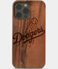 Carved Wood Los Angeles Dodgers iPhone 13 Pro Max Case | Custom LA Dodgers Gift, Birthday Gift | Personalized Mahogany Wood Cover, Gifts For Him, Monogrammed Gift For Fan | by Engraved In Nature