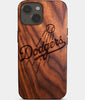Eco-friendly Los Angeles Dodgers iPhone 14 Case - Carved Wood Custom Los Angeles Dodgers Gift For Him - Monogrammed Personalized iPhone 14 Cover By Engraved In Nature