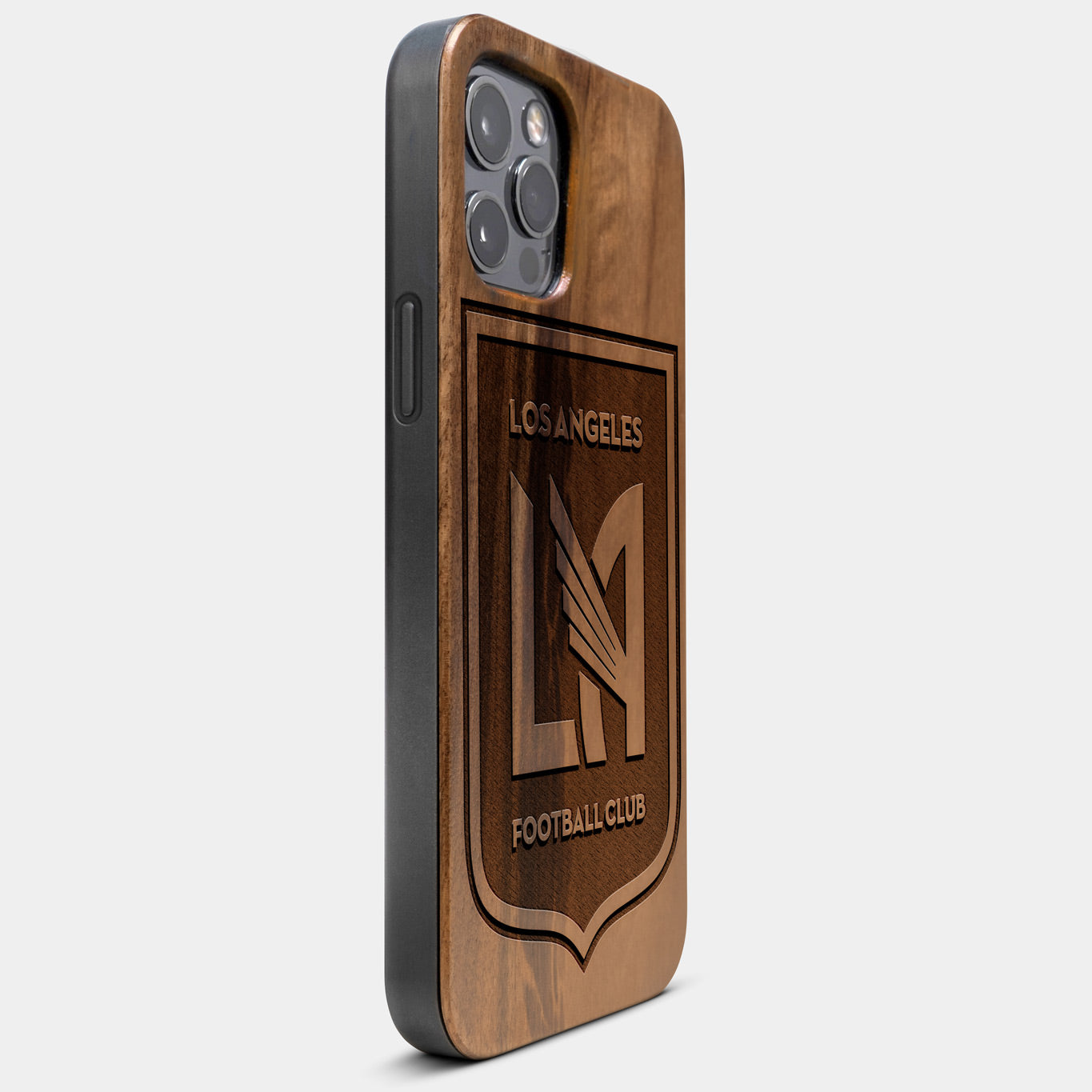 Best Wood Los Angeles FC iPhone 13 Pro Max Case | Custom LA FC Gift | Walnut Wood Cover - Engraved In Nature
