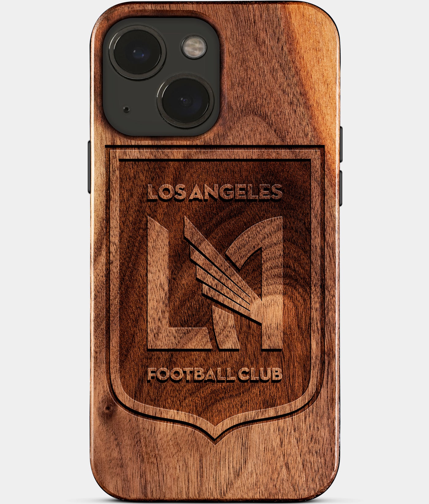 Eco-friendly Los Angeles FC iPhone 15 Case - Carved Wood Custom Los Angeles FC Gift For Him - Monogrammed Personalized iPhone 15 Cover By Engraved In Nature