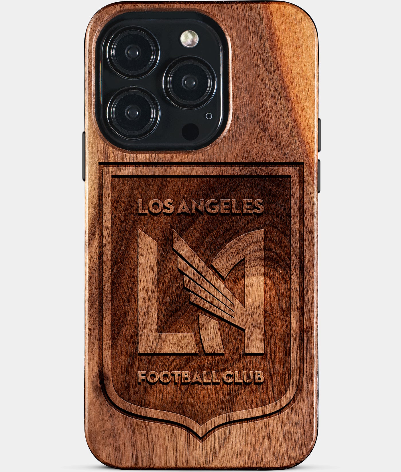 Eco-friendly Los Angeles FC iPhone 15 Pro Case - Carved Wood Custom Los Angeles FC Gift For Him - Monogrammed Personalized iPhone 15 Pro Cover By Engraved In Nature