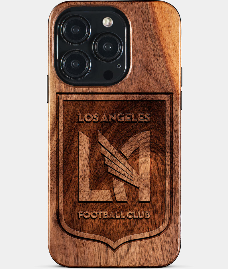 Eco-friendly Los Angeles FC iPhone 15 Pro Case - Carved Wood Custom Los Angeles FC Gift For Him - Monogrammed Personalized iPhone 15 Pro Cover By Engraved In Nature