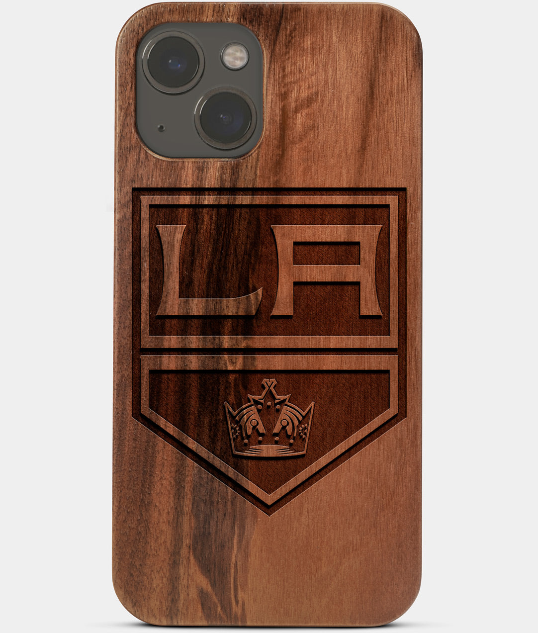 Carved Wood Los Angeles Kings iPhone 13 Case | Custom LA Kings Gift, Birthday Gift | Personalized Mahogany Wood Cover, Gifts For Him, Monogrammed Gift For Fan | by Engraved In Nature