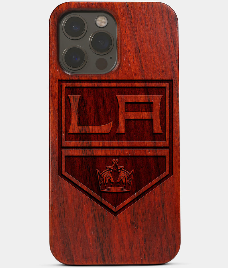 Carved Wood Los Angeles Kings iPhone 13 Pro Case | Custom LA Kings Gift, Birthday Gift | Personalized Mahogany Wood Cover, Gifts For Him, Monogrammed Gift For Fan | by Engraved In Nature