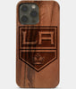 Carved Wood Los Angeles Kings iPhone 13 Pro Case | Custom LA Kings Gift, Birthday Gift | Personalized Mahogany Wood Cover, Gifts For Him, Monogrammed Gift For Fan | by Engraved In Nature