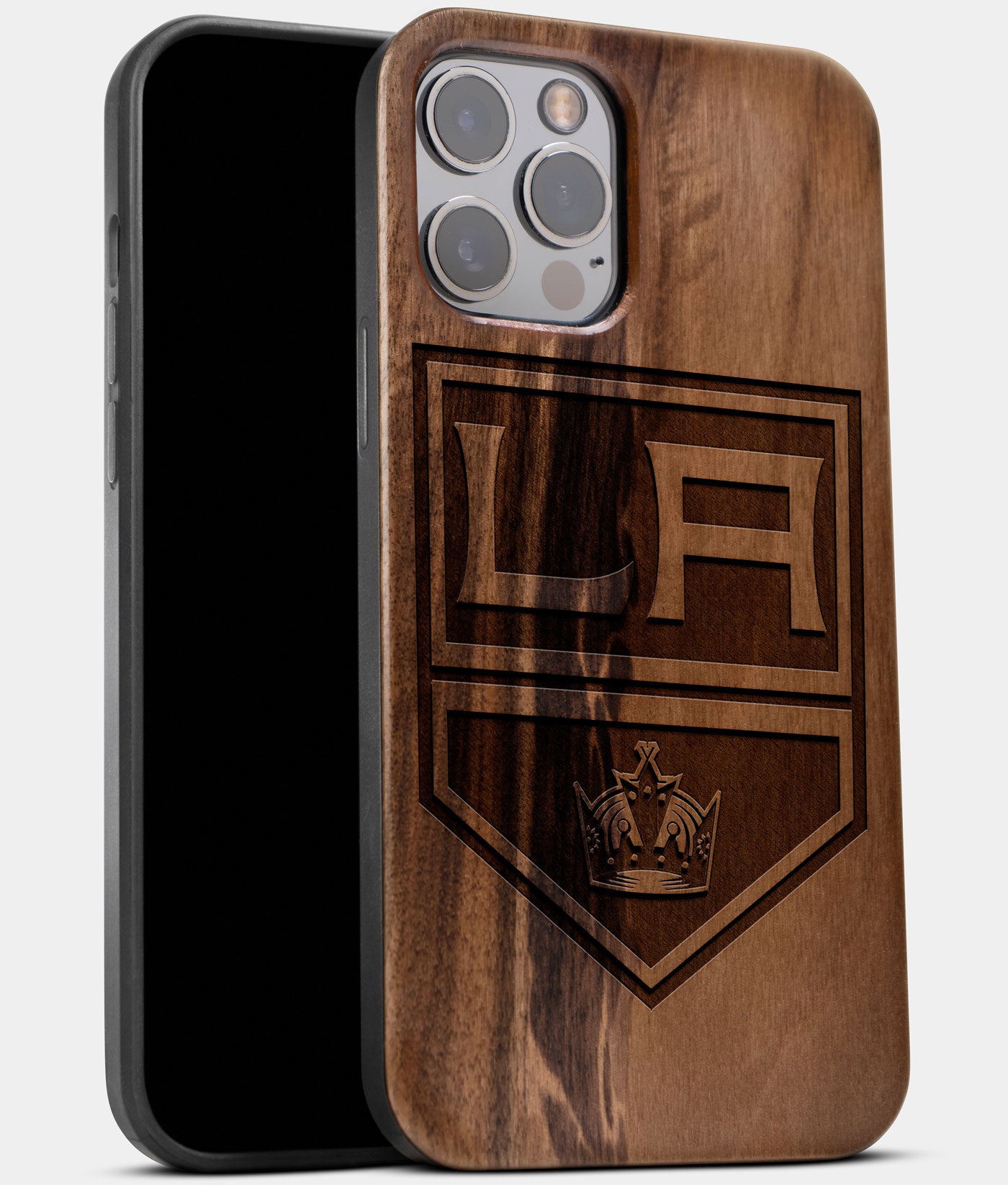 Best Wood Los Angeles Kings iPhone 13 Pro Max Case | Custom LA Kings Gift | Walnut Wood Cover - Engraved In Nature