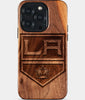 Eco-friendly Los Angeles Kings iPhone 15 Pro Case - Carved Wood Custom Los Angeles Kings Gift For Him - Monogrammed Personalized iPhone 15 Pro Cover By Engraved In Nature