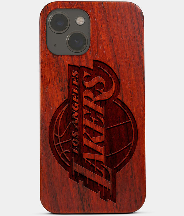 Carved Wood Los Angeles Lakers iPhone 13 Case | Custom LA Lakers Gift, Birthday Gift | Personalized Mahogany Wood Cover, Gifts For Him, Monogrammed Gift For Fan | by Engraved In Nature