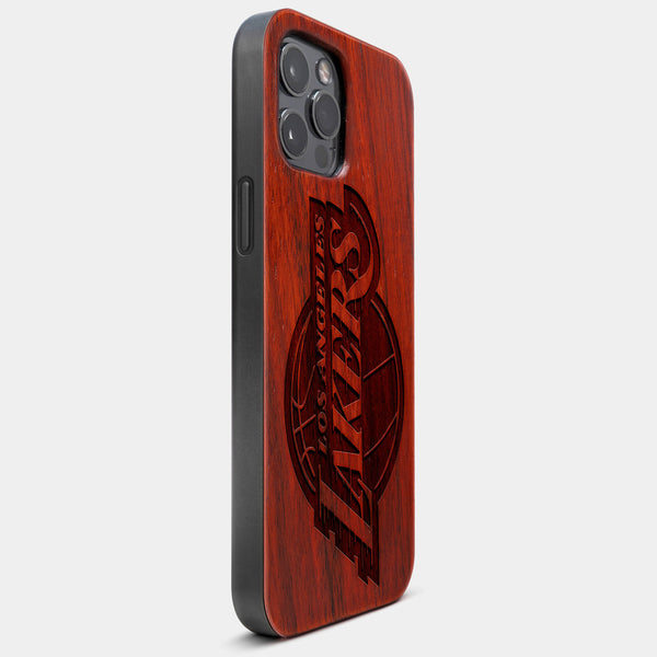 Best Wood Los Angeles Lakers iPhone 13 Pro Case | Custom LA Lakers Gift | Mahogany Wood Cover - Engraved In Nature