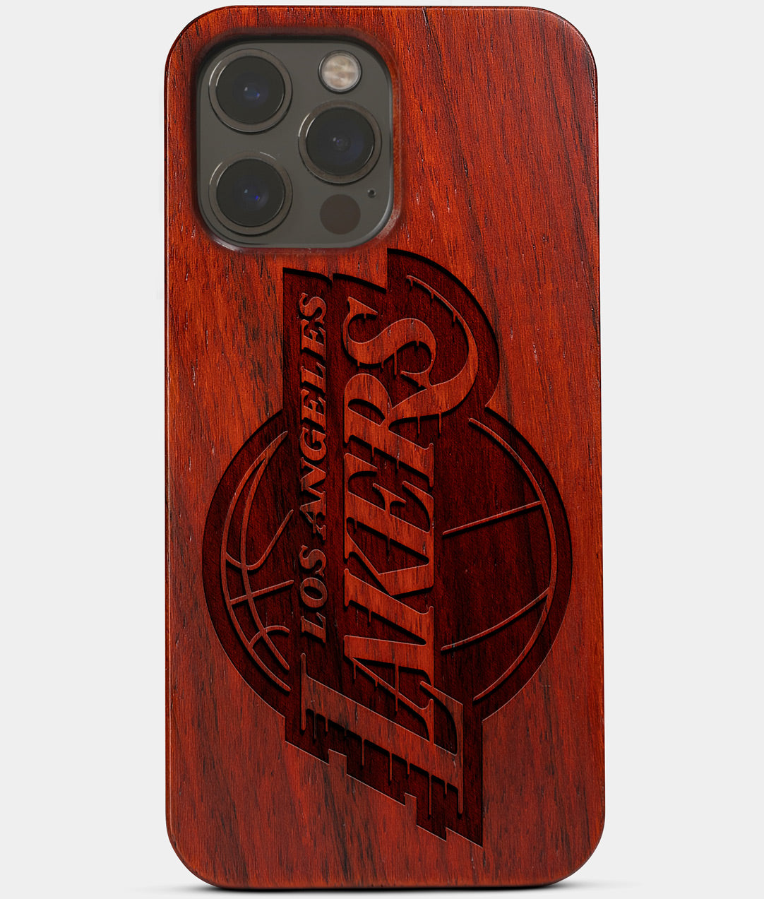 Carved Wood Los Angeles Lakers iPhone 13 Pro Case | Custom LA Lakers Gift, Birthday Gift | Personalized Mahogany Wood Cover, Gifts For Him, Monogrammed Gift For Fan | by Engraved In Nature