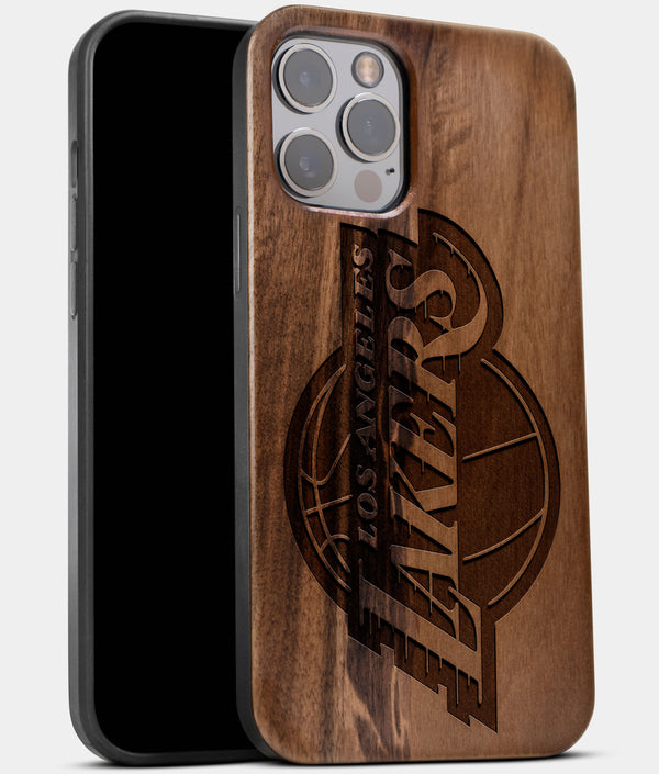Best Wood Los Angeles Lakers iPhone 13 Pro Case | Custom LA Lakers Gift | Walnut Wood Cover - Engraved In Nature