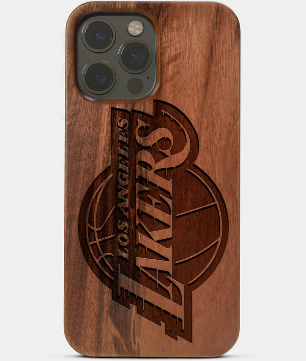 Carved Wood Los Angeles Lakers iPhone 13 Pro Case | Custom LA Lakers Gift, Birthday Gift | Personalized Mahogany Wood Cover, Gifts For Him, Monogrammed Gift For Fan | by Engraved In Nature