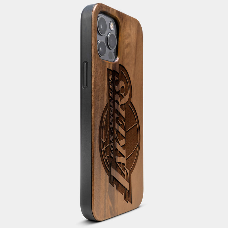 Best Wood Los Angeles Lakers iPhone 13 Pro Max Case | Custom LA Lakers Gift | Walnut Wood Cover - Engraved In Nature