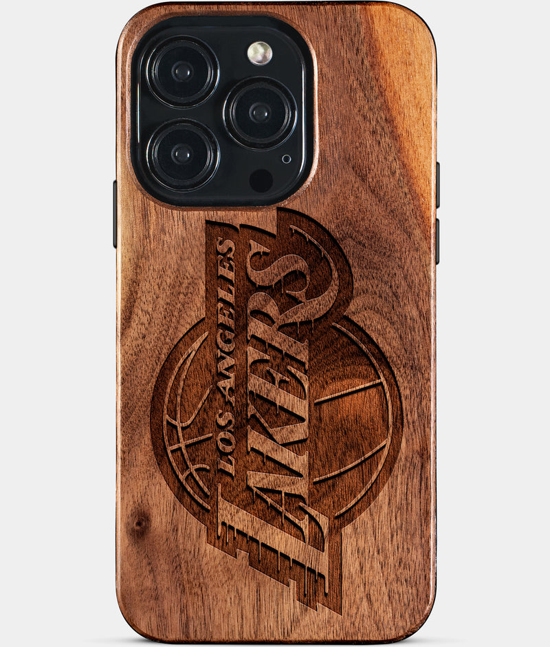 Eco-friendly Los Angeles Lakers iPhone 15 Pro Case - Carved Wood Custom Los Angeles Lakers Gift For Him - Monogrammed Personalized iPhone 15 Pro Cover By Engraved In Nature