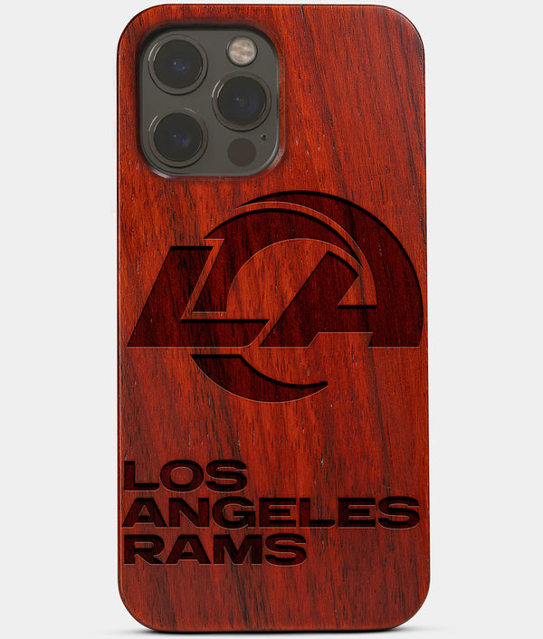 Carved Wood Los Angeles Rams iPhone 13 Pro Case | Custom LA Rams Gift, Birthday Gift | Personalized Mahogany Wood Cover, Gifts For Him, Monogrammed Gift For Fan | by Engraved In Nature