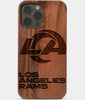 Carved Wood Los Angeles Rams iPhone 13 Pro Case | Custom LA Rams Gift, Birthday Gift | Personalized Mahogany Wood Cover, Gifts For Him, Monogrammed Gift For Fan | by Engraved In Nature