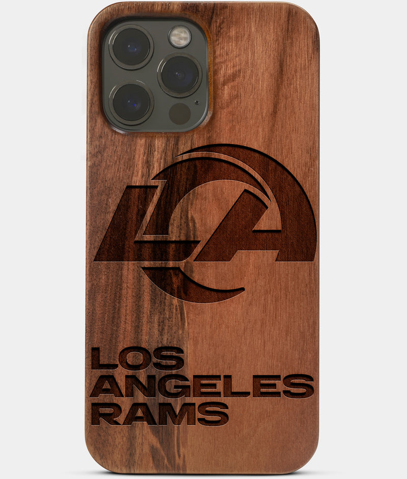Carved Wood Los Angeles Rams iPhone 13 Pro Max Case | Custom LA Rams Gift, Birthday Gift | Personalized Mahogany Wood Cover, Gifts For Him, Monogrammed Gift For Fan | by Engraved In Nature