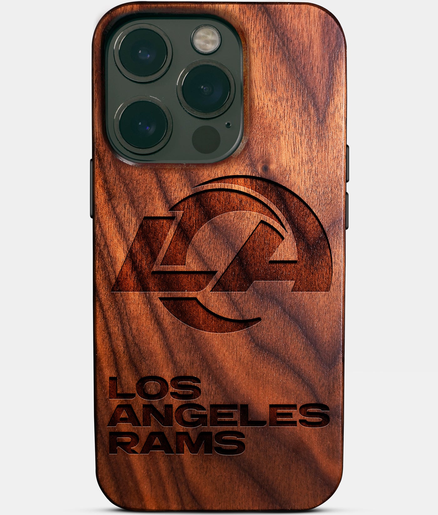 Eco-friendly Los Angeles Rams iPhone 14 Pro Case - Carved Wood Custom Los Angeles Rams Gift For Him - Monogrammed Personalized iPhone 14 Pro Cover By Engraved In Nature