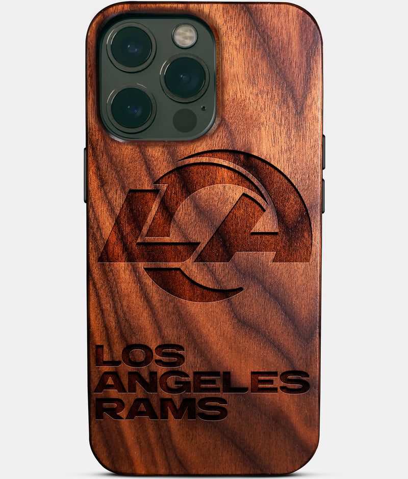 Eco-friendly Los Angeles Rams iPhone 14 Pro Max Case - Carved Wood Custom Los Angeles Rams Gift For Him - Monogrammed Personalized iPhone 14 Pro Max Cover By Engraved In Nature