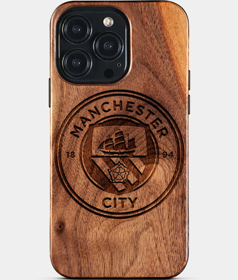 Eco-friendly Manchester City FC iPhone 15 Pro Max Case - Carved Wood Custom Manchester City FC Gift For Him - Monogrammed Personalized iPhone 15 Pro Max Cover By Engraved In Nature