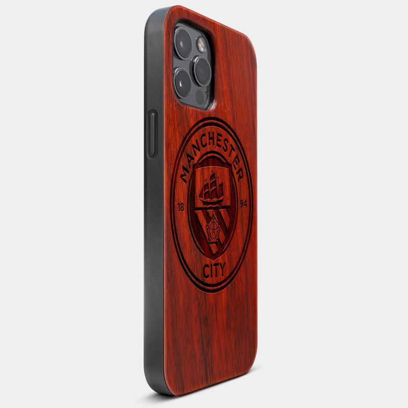 Best Wood Manchester City F.C. iPhone 13 Pro Max Case | Custom Manchester City F.C. Gift | Mahogany Wood Cover - Engraved In Nature