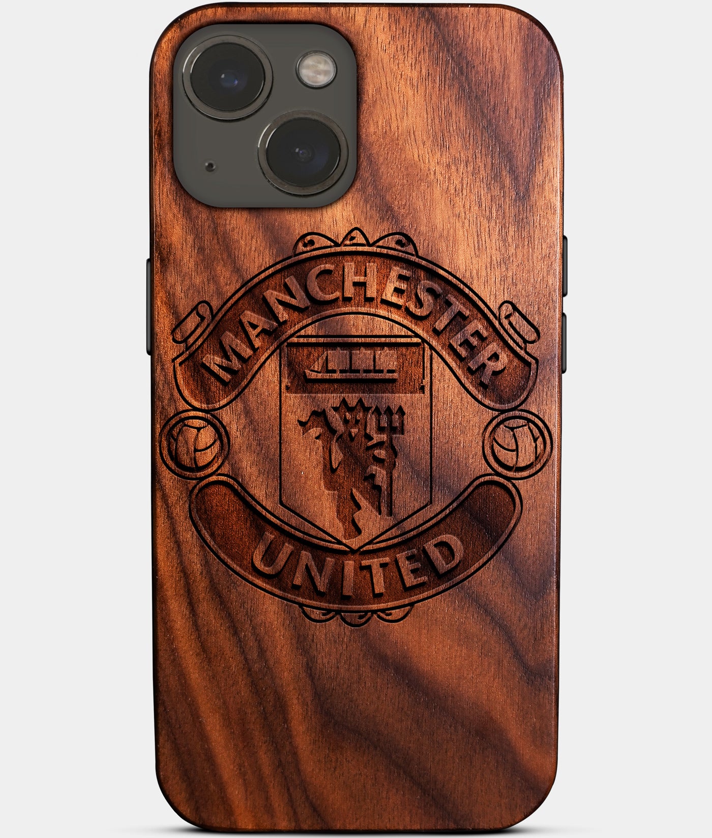 Eco-friendly Manchester United FC iPhone 14 Case - Carved Wood Custom Manchester United FC Gift For Him - Monogrammed Personalized iPhone 14 Cover By Engraved In Nature