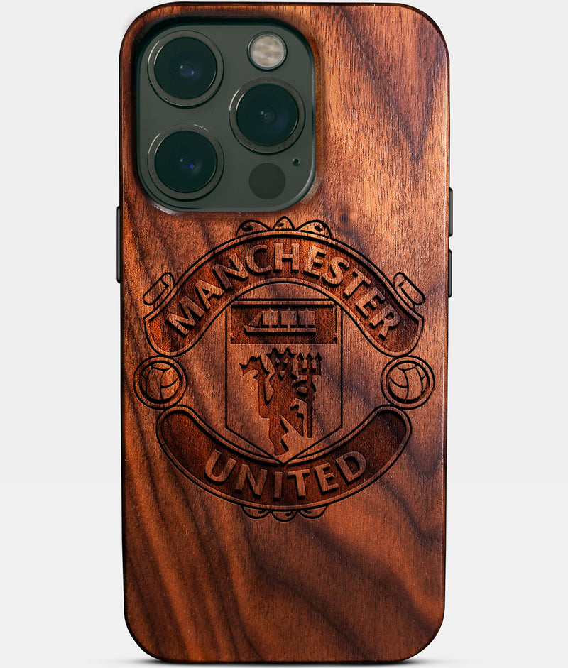Eco-friendly Manchester United FC iPhone 14 Pro Case - Carved Wood Custom Manchester United FC Gift For Him - Monogrammed Personalized iPhone 14 Pro Cover By Engraved In Nature