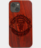 Carved Wood Manchester United F.C. iPhone 13 Mini Case | Custom Manchester United F.C. Gift, Birthday Gift | Personalized Mahogany Wood Cover, Gifts For Him, Monogrammed Gift For Fan | by Engraved In Nature