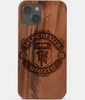 Carved Wood Manchester United F.C. iPhone 13 Mini Case | Custom Manchester United F.C. Gift, Birthday Gift | Personalized Mahogany Wood Cover, Gifts For Him, Monogrammed Gift For Fan | by Engraved In Nature