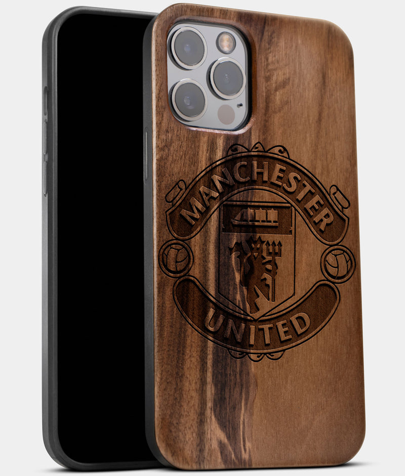 Best Wood Manchester United F.C. iPhone 13 Pro Max Case | Custom Manchester United F.C. Gift | Walnut Wood Cover - Engraved In Nature
